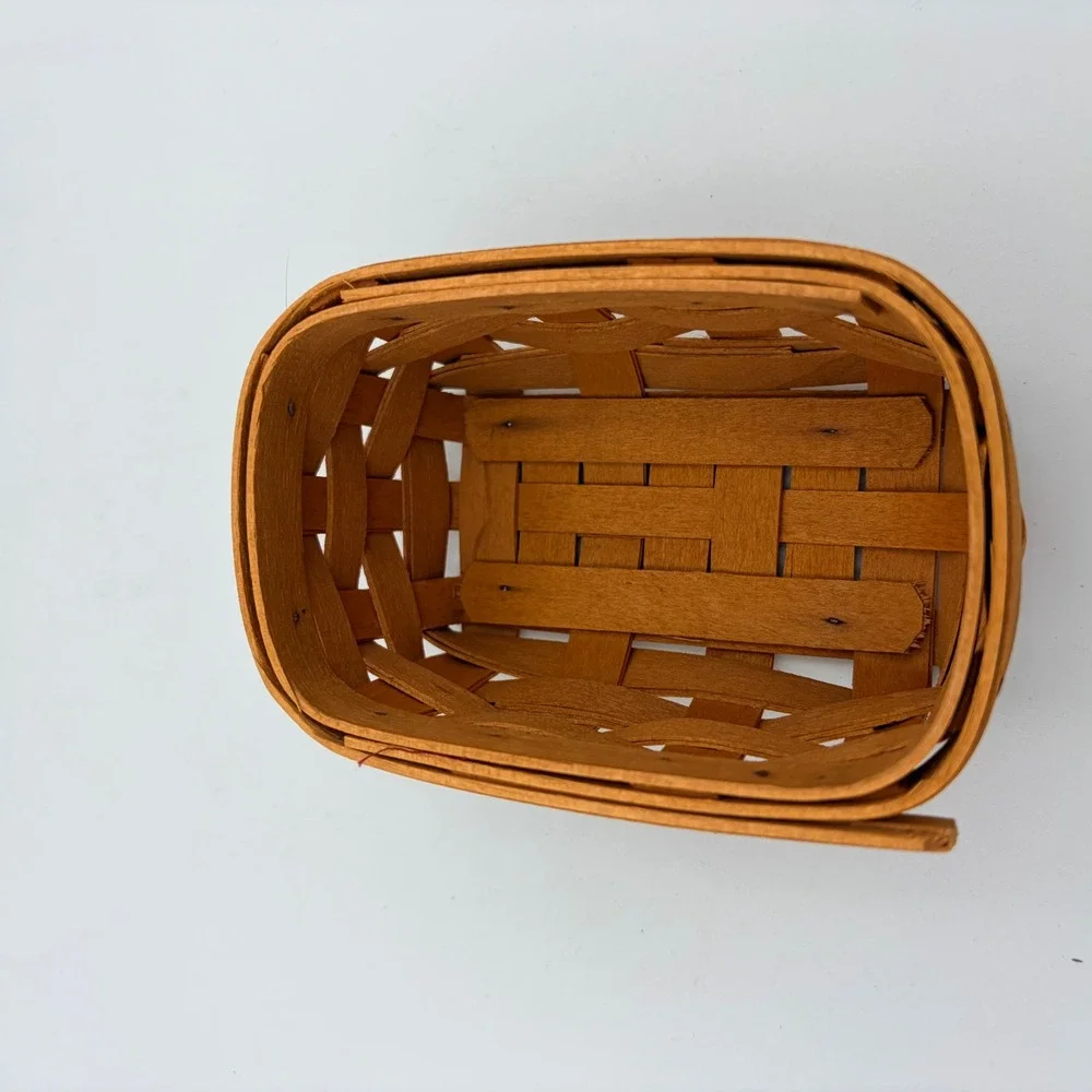 Longaberger Handwoven Small Rectangular Basket Red Floral Liner 2002 Signed USA